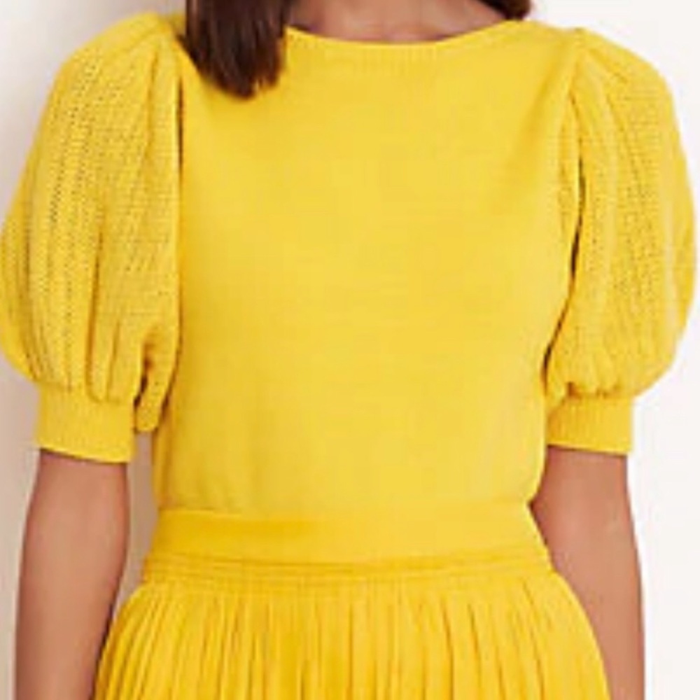 Ann Taylor Yellow Mixed Stitch Puff Sleeve Sweater Size S NWOT